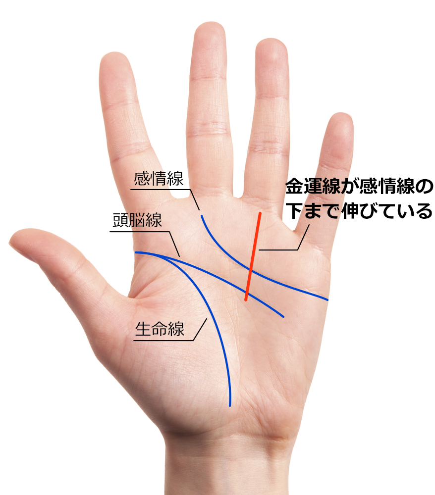 金運線が感情線の下まで伸びている線