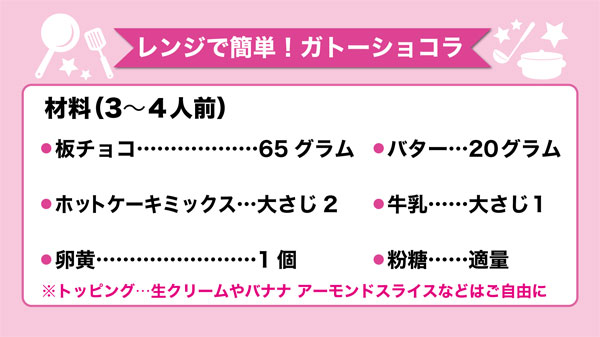 レンジで簡単ガトーショコラで使用する材料はこちら