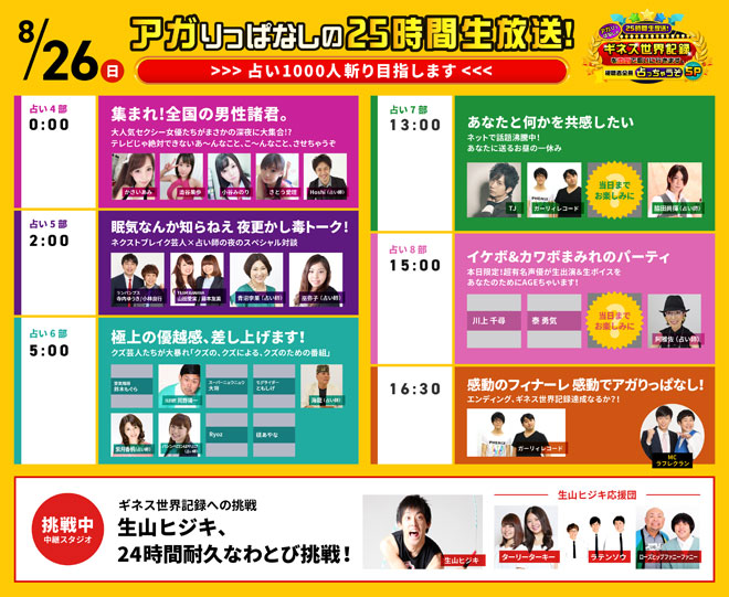 8月26日(日)のタイムテーブル